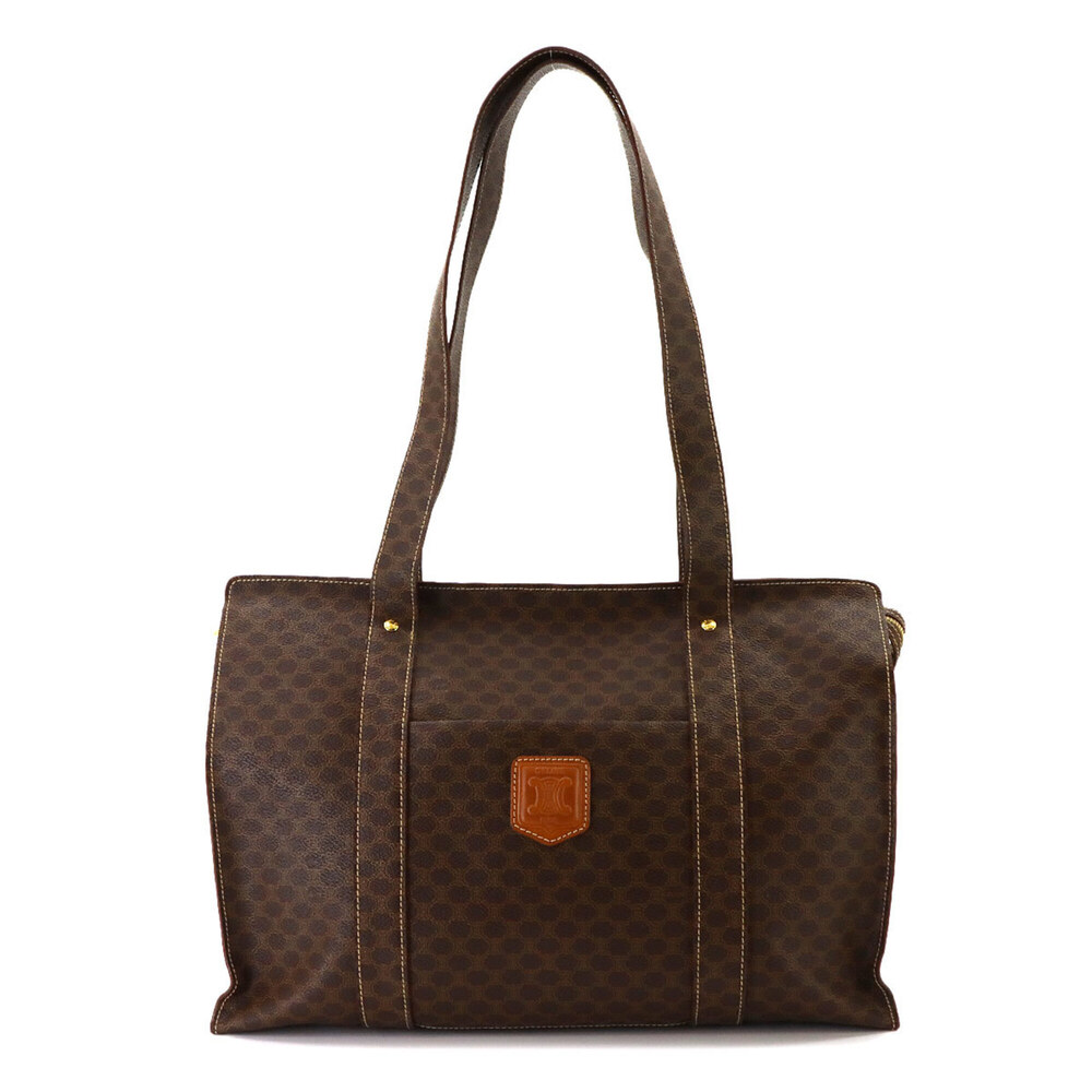 Celine Macadam Tote Handbag, Leather, Brown, Gold Hardware